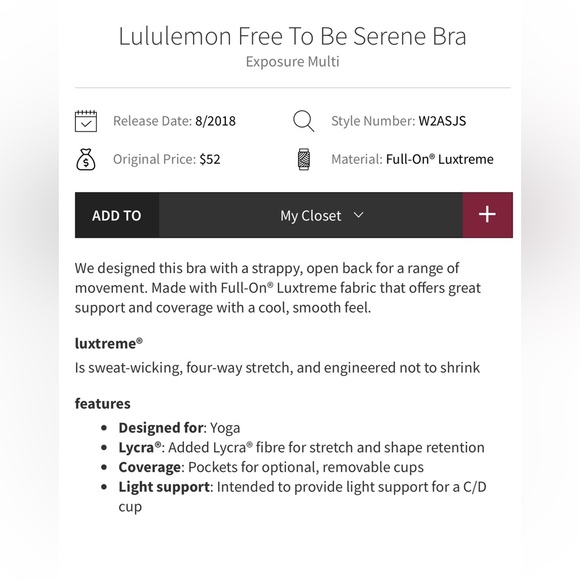 LULULEMON Free to Be Serene Bra Exposure Multi size 4 Sports Bra Womens - Picture 4 of 8